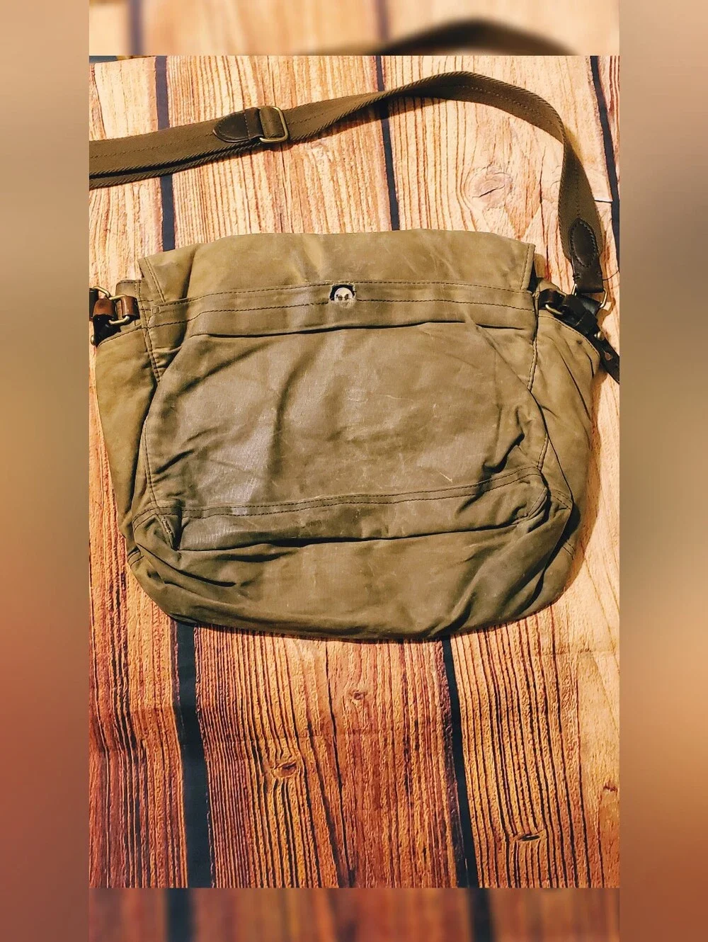 J.Crew Khaki Messenger Bag - Abingdon Waxed Canvas Leather Trim 51657 Rugged